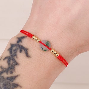 Ice Jade Donut Bracelet: Red String, Gold Beads, Good Luck Charm