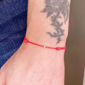 Red String Bracelet: Waterproof Gold Bead Amulet