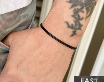 Black String Bracelet: Waterproof Waxed Cord, Minimalist Surfer Style Beach Bracelet
