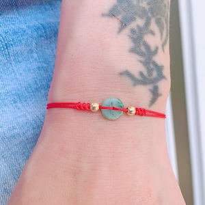 Small Jade Bracelet Red String Jade Bracelet Christmas Gift New Year Good Luck Natural Jade Gold Filled Beads Wish Amulet Birthday Gift