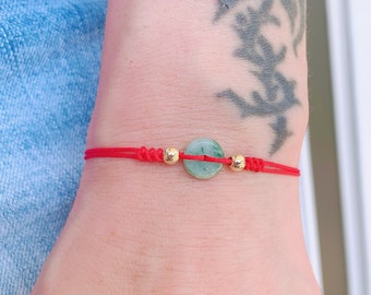 Small Jade Bracelet Red String Jade Bracelet Christmas Gift New Year Good Luck Natural Jade Gold Filled Beads Wish Amulet Birthday Gift