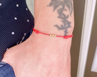 Red String Bracelet: Gold Beads, Good Luck, Evil Eye Protection