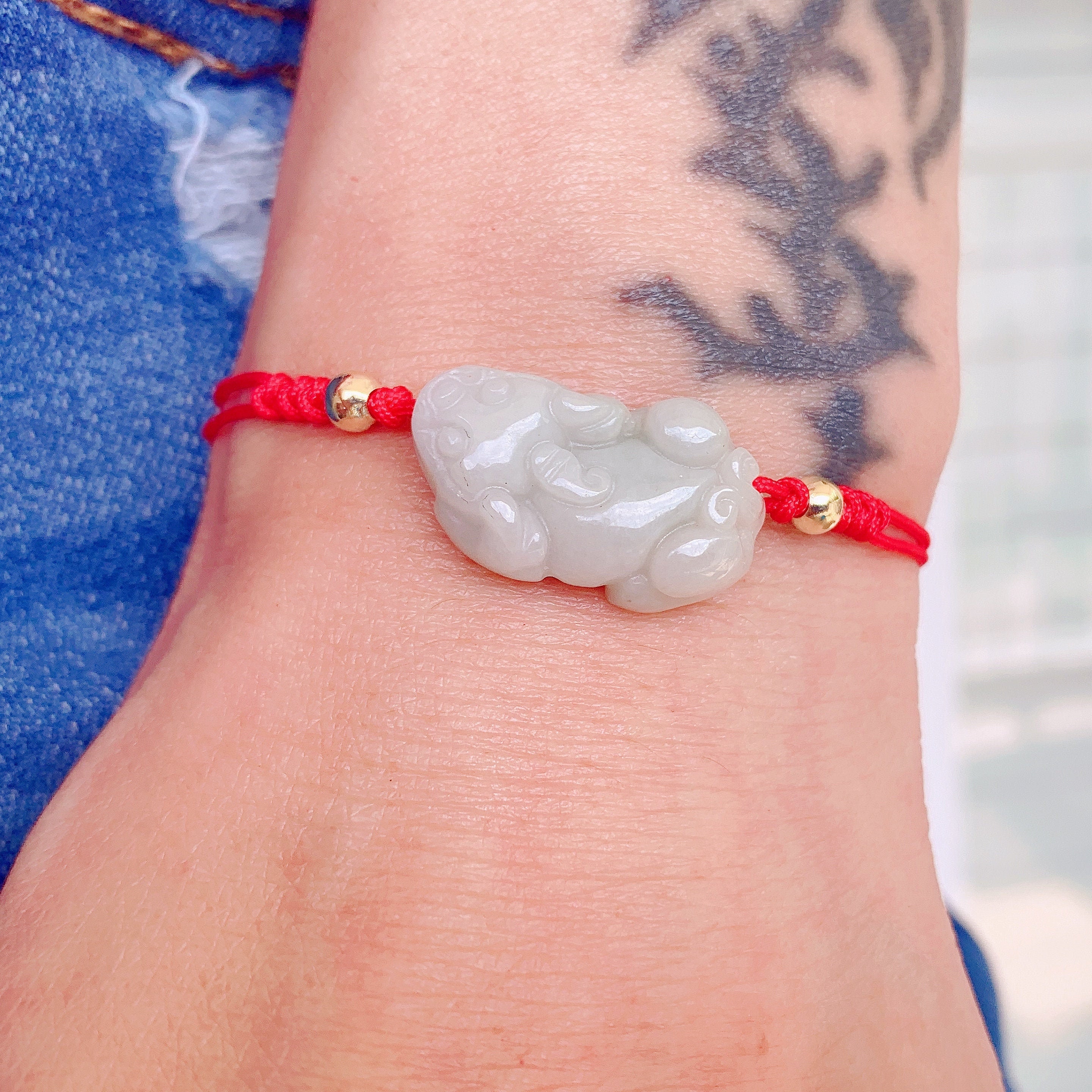 Mens Jade Bracelet Womens Red String Bracelet Natural Green | Etsy