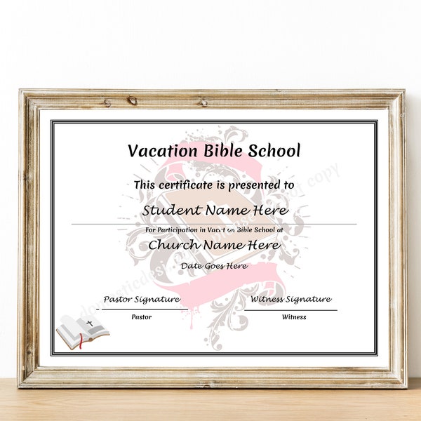 Vacation Bible School Ribbons For Graduation Vacation Bible School Certificate - Etsy
