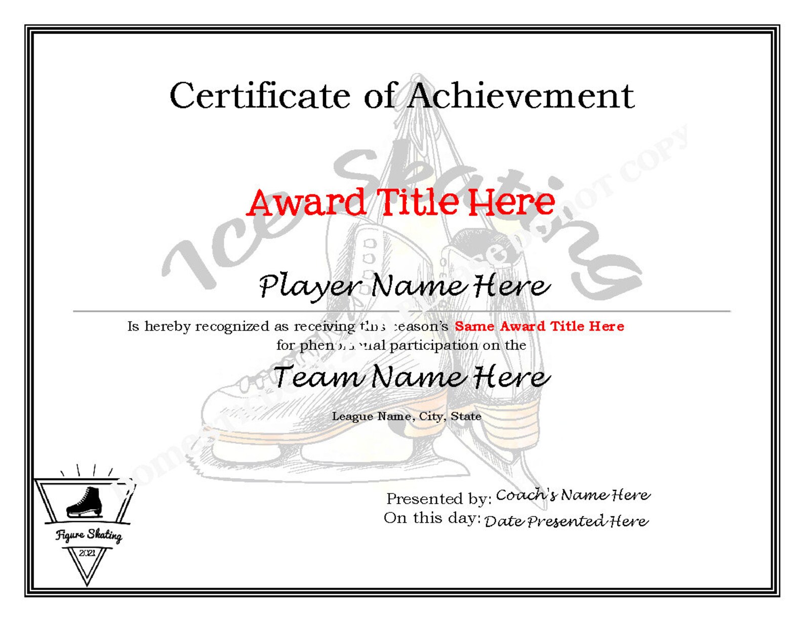 Editable Ice Skating Certificates 3 Templates Digital Downloadable