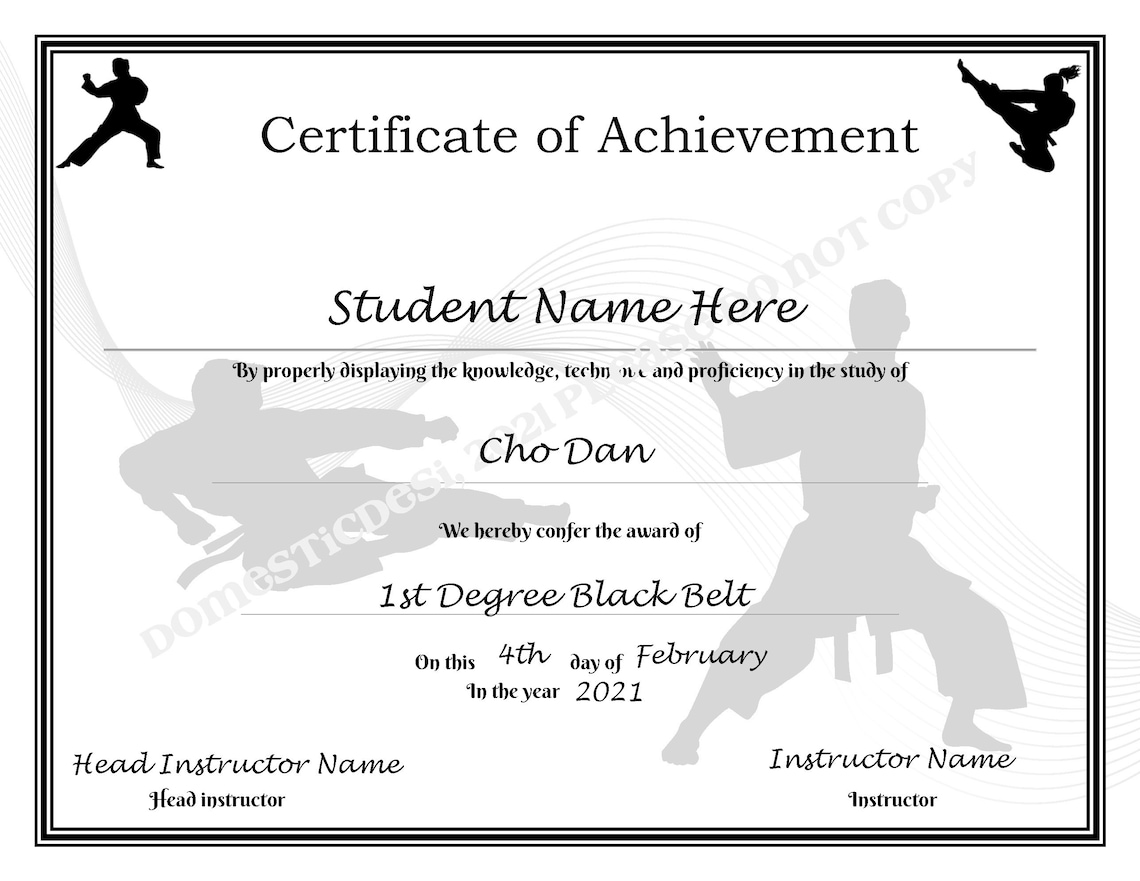 Editable Karate/Taekwondo Certificates Printable Digital - Etsy.de