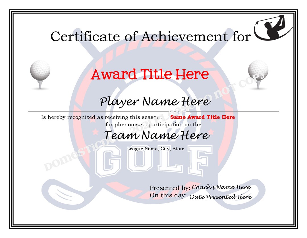 Editable Golf Certificates girls and Boys Download and Print 2 Designs ...