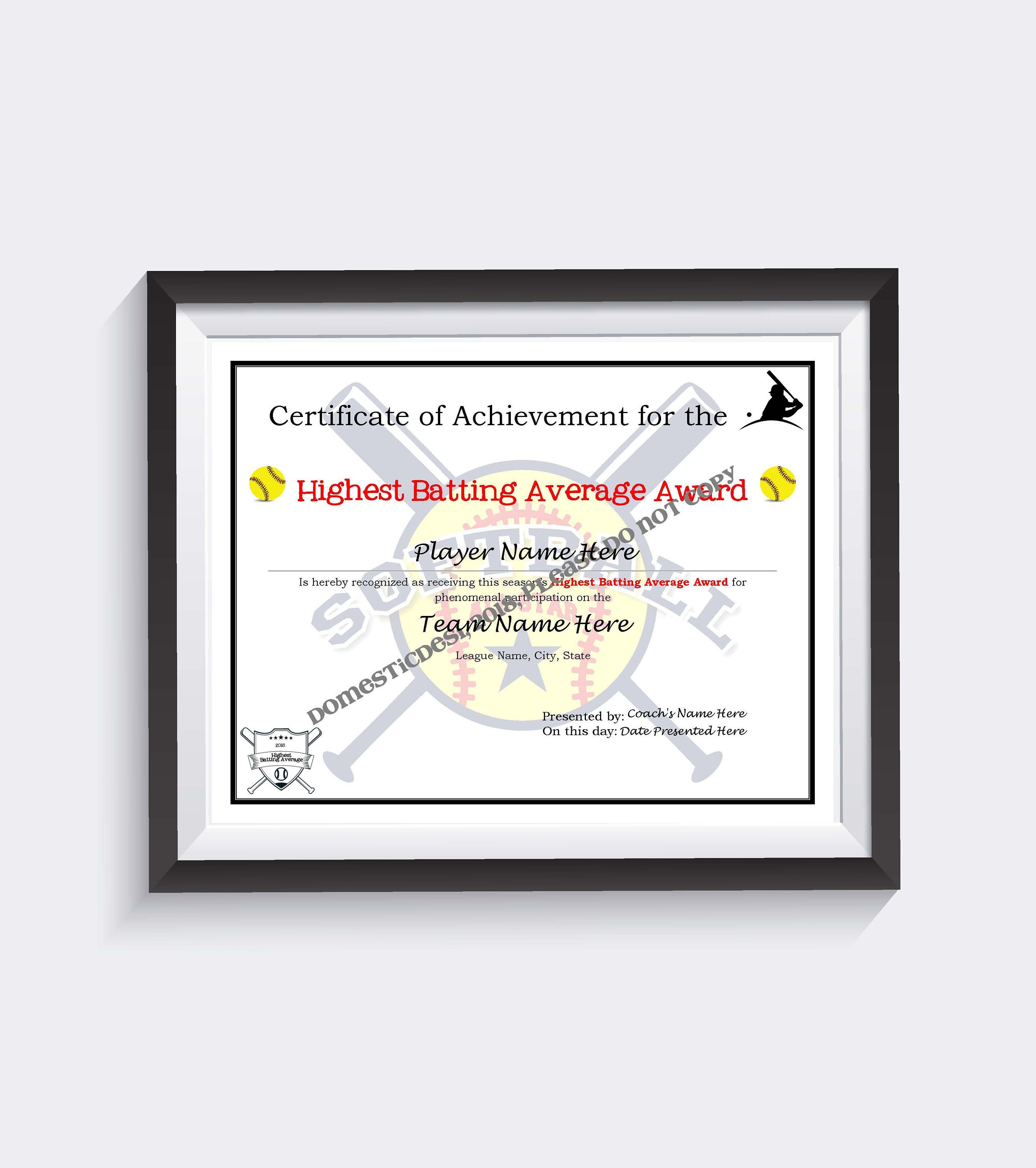Editable Softball Certificates Digital Downloadable  Etsy Intended For Softball Certificate Templates Free