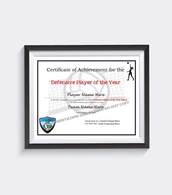 editable volleyball certificates digital downloadable etsy volleyball award template