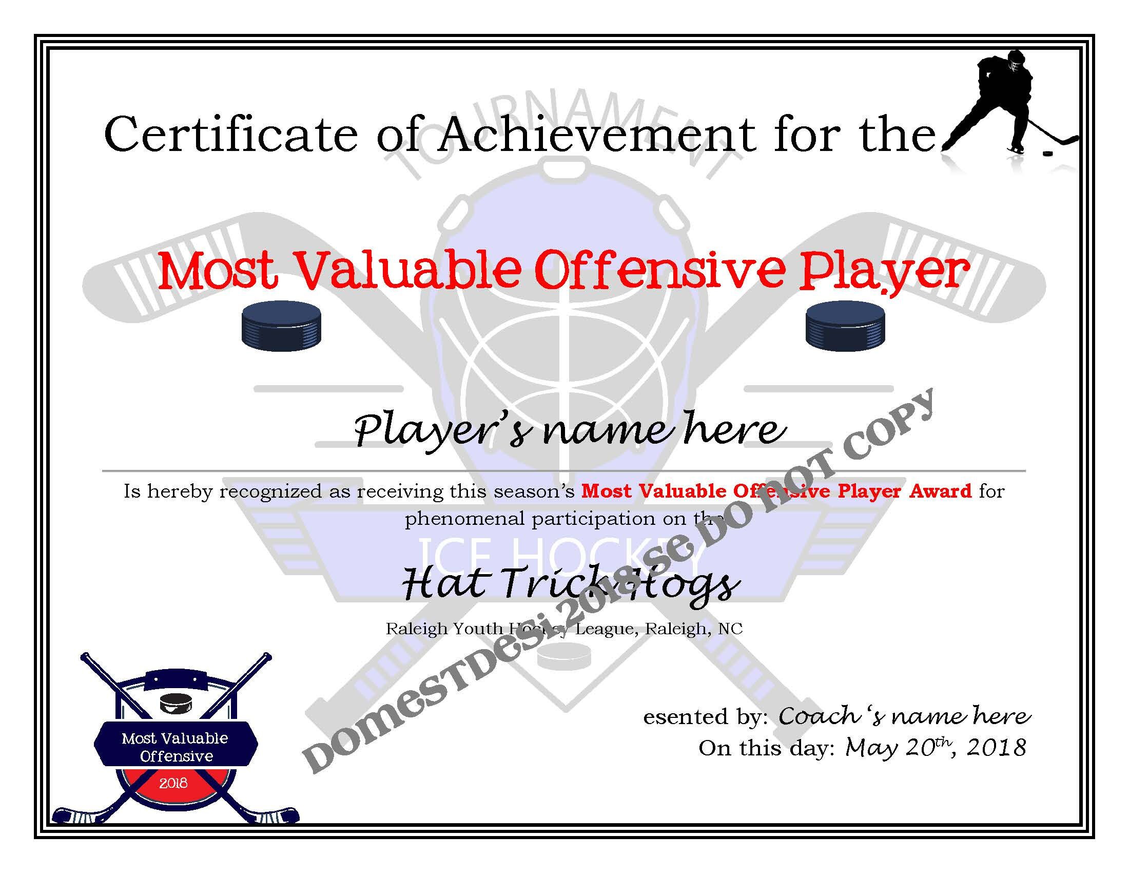 Editable Hockey Certificates Digital Downloadable and Printable