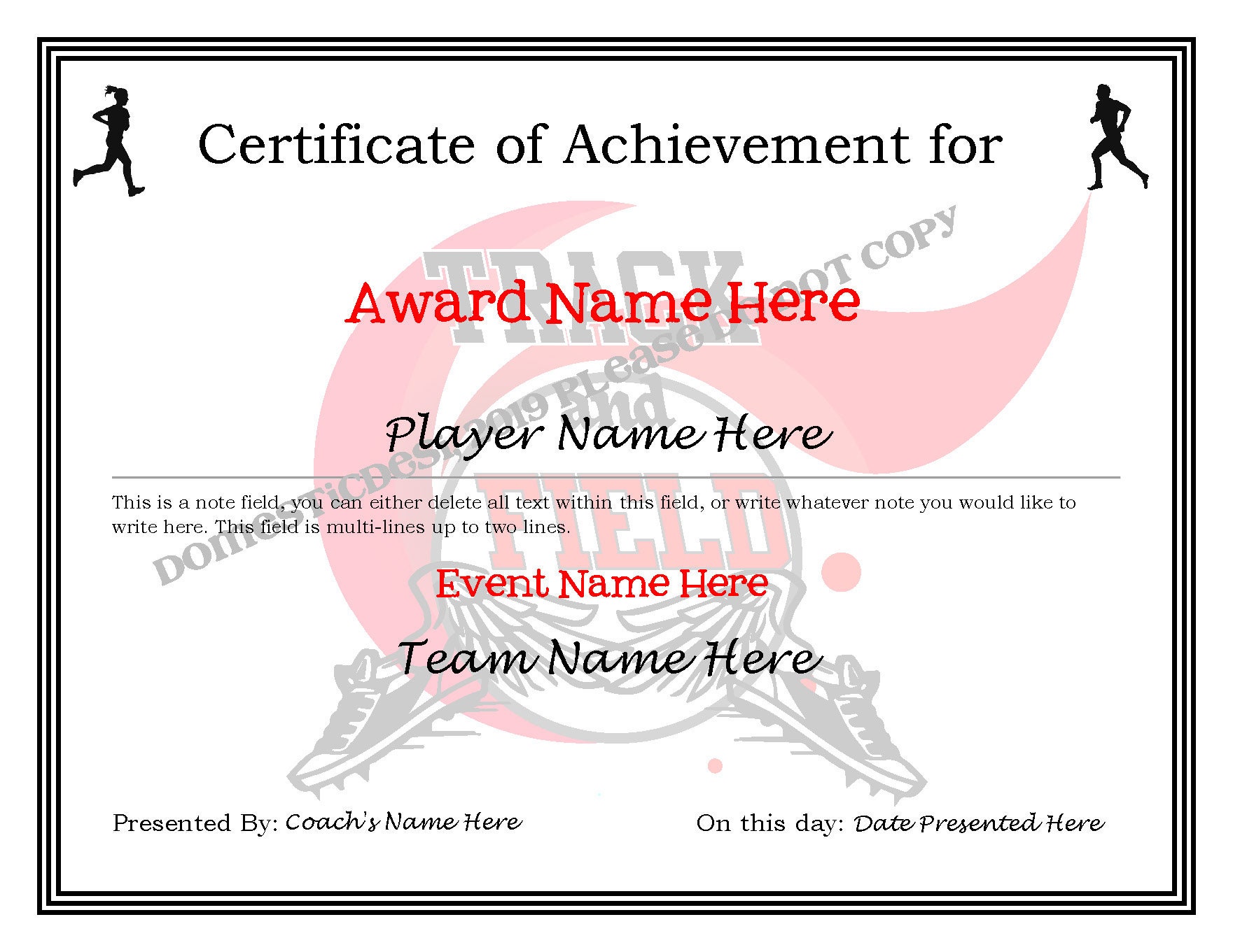 Editable Track and Field Certificates - Digital Download, Printable, Create  Your Own Awards Red background In Track And Field Certificate Templates Free