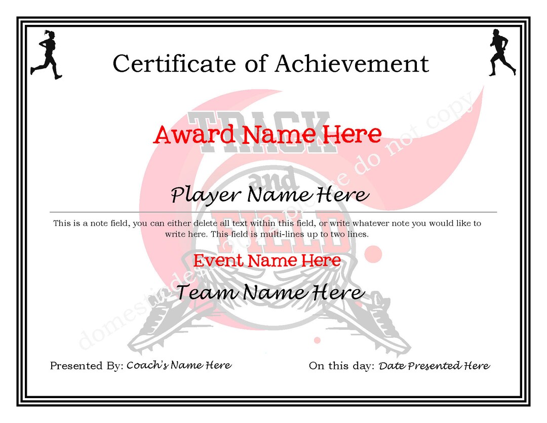 Editable Track and Field Certificates Digital Download, Printable ...