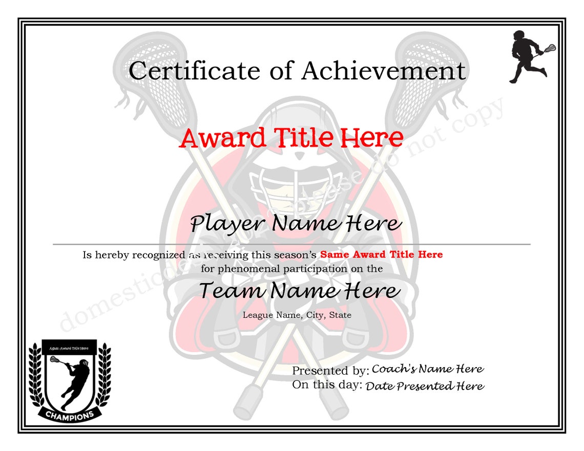 Editable Lacrosse Certificates Men's & Women's Printable, Create Your