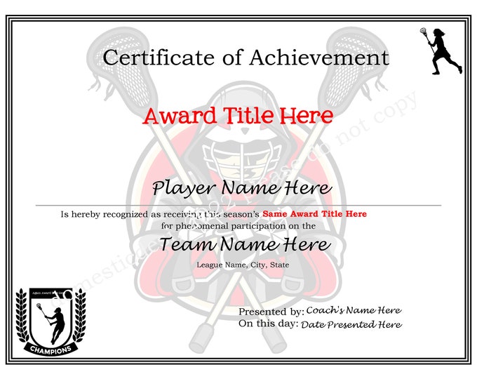 Editable Lacrosse Certificates Men's &amp; Women's Printable, Create Your Own Award Template - Etsy