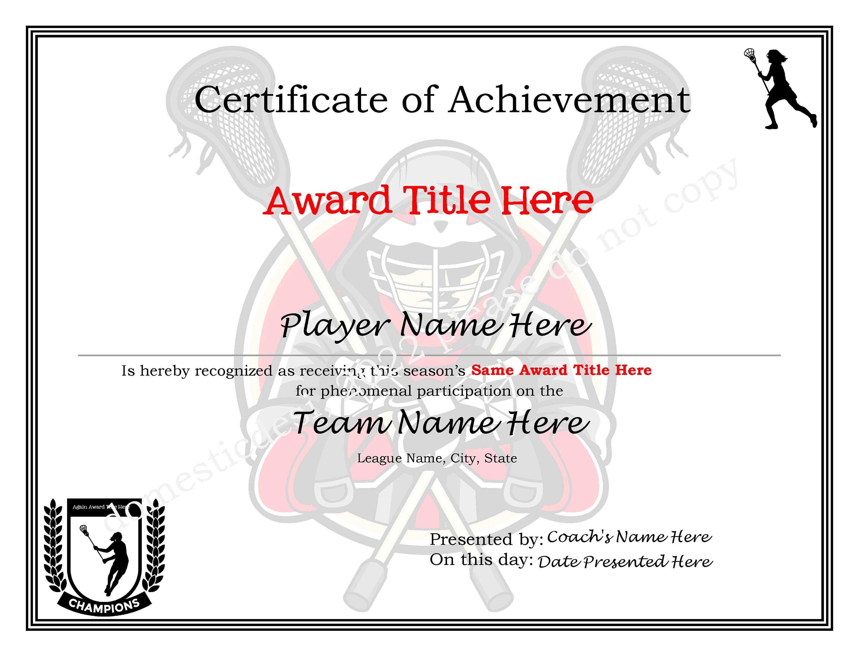 Editable Lacrosse Certificates Men's &amp; Women's Printable, Create Your Own Award Template - Etsy