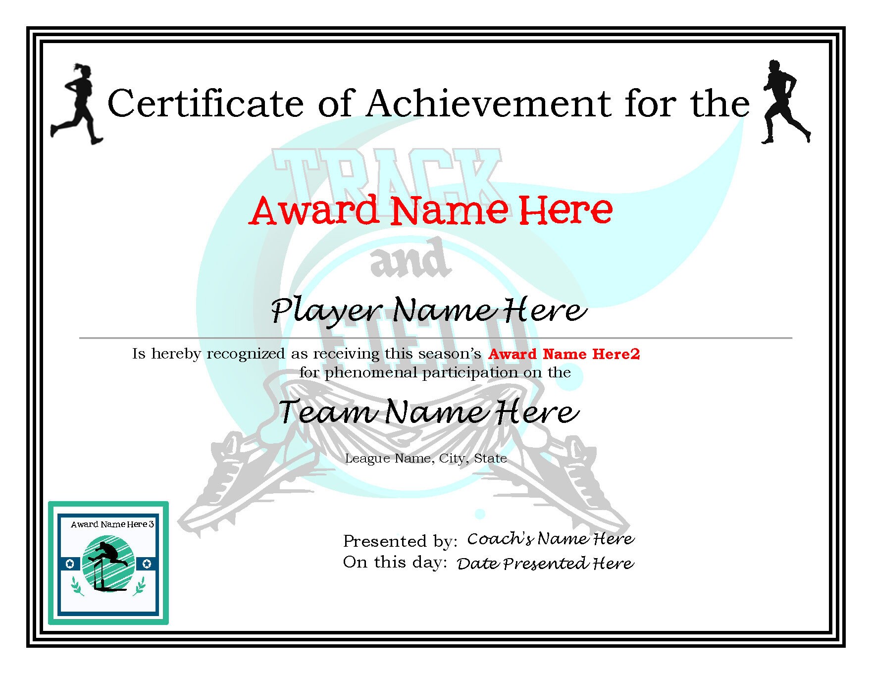 Editable Track and Field Certificates Digital Download, Printable ...