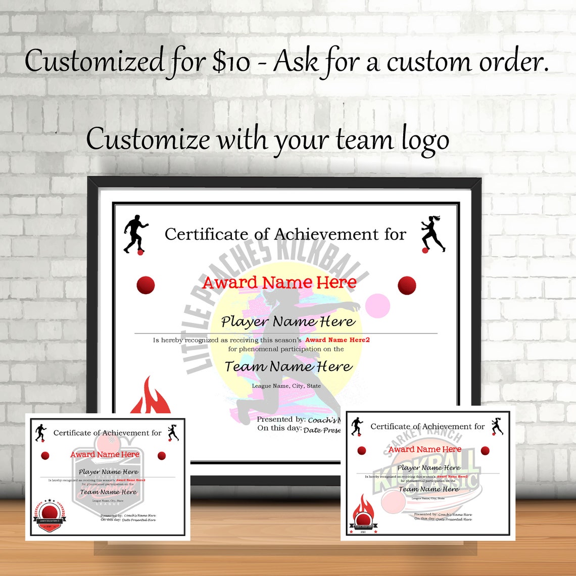 Editable Kickball Certificates Digital Downloadable Printable, Create