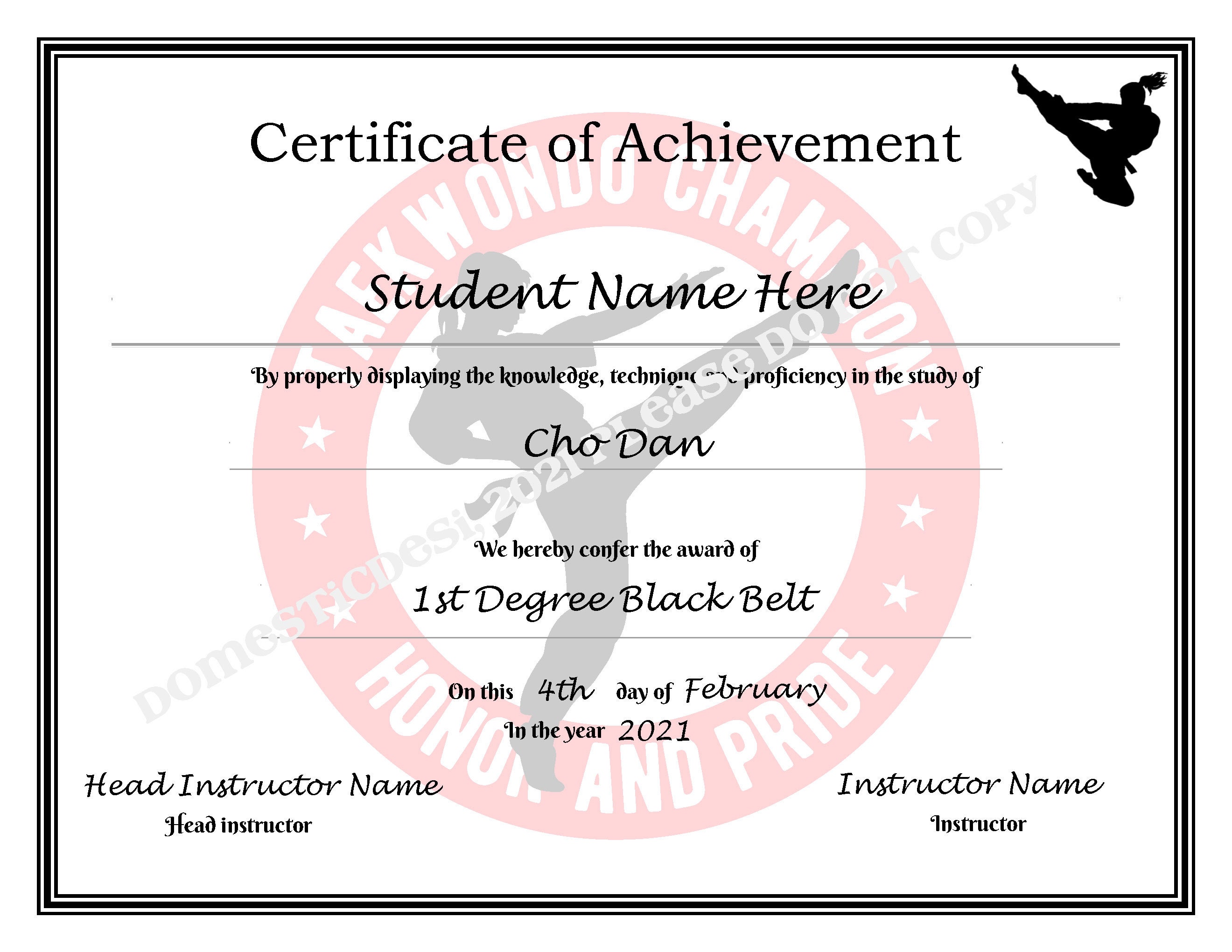 Editable Karate/taekwondo Certificates Printable Digital
