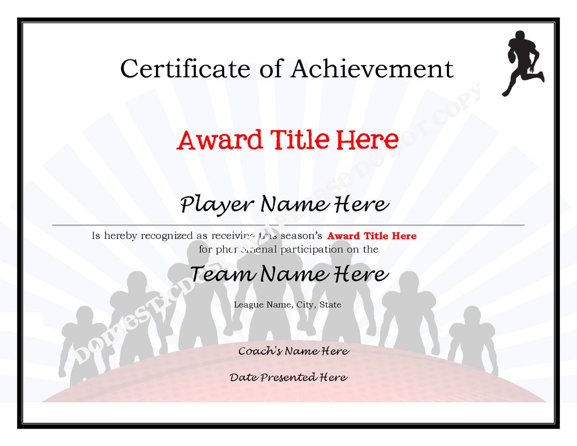 Editable American Football Certificates 3 Templates digital