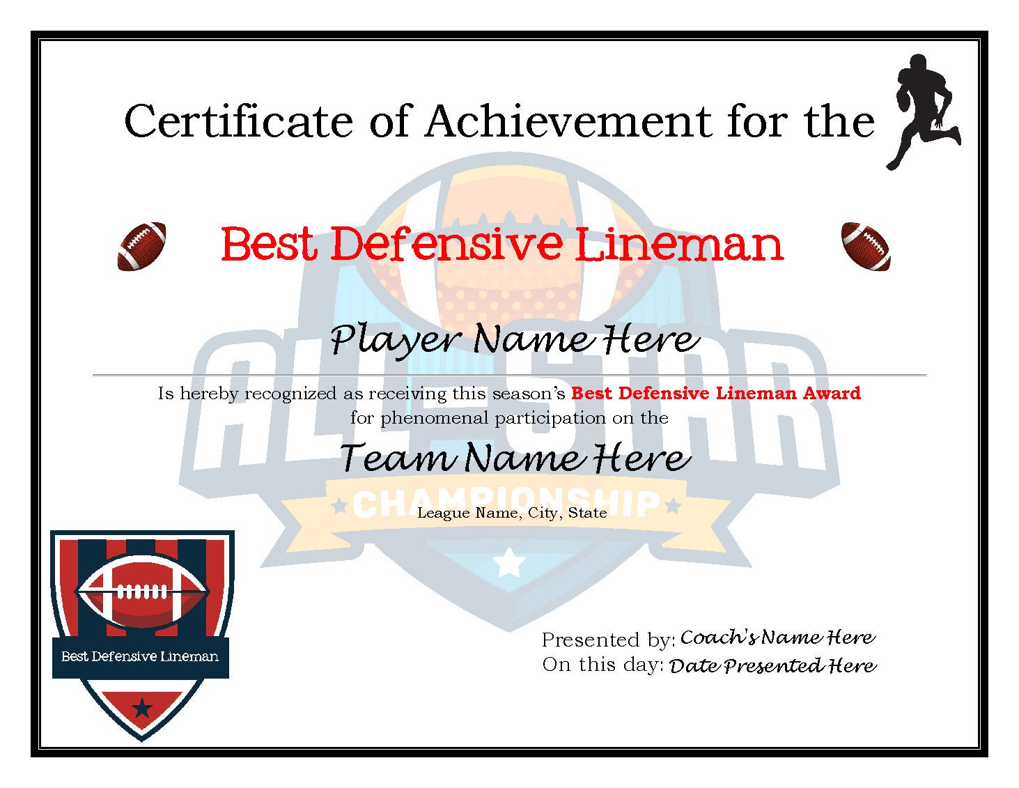 Flag Football Certificate Printable Flag Football Certificate Printable