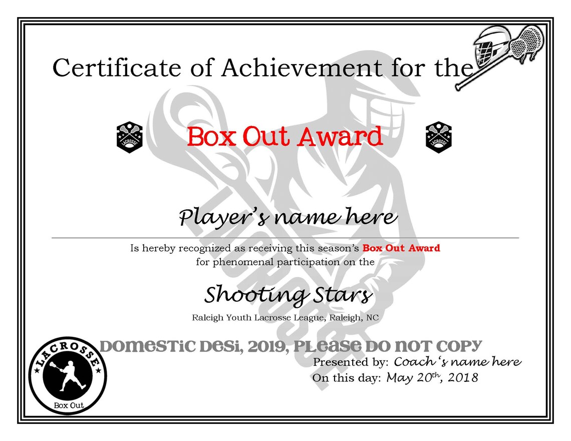 Editable Lacrosse Certificates Downloadable and Printable, Including a Create Your Own Award ...