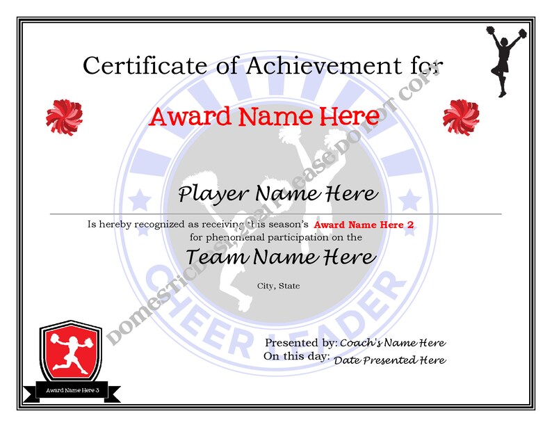 Editable Cheerleading Certificates Digital Downloadable and Printable