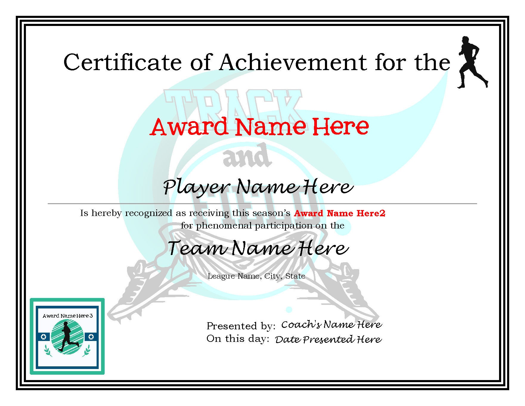 Editable Track and Field Certificates Digital Download  Etsy In Track And Field Certificate Templates Free