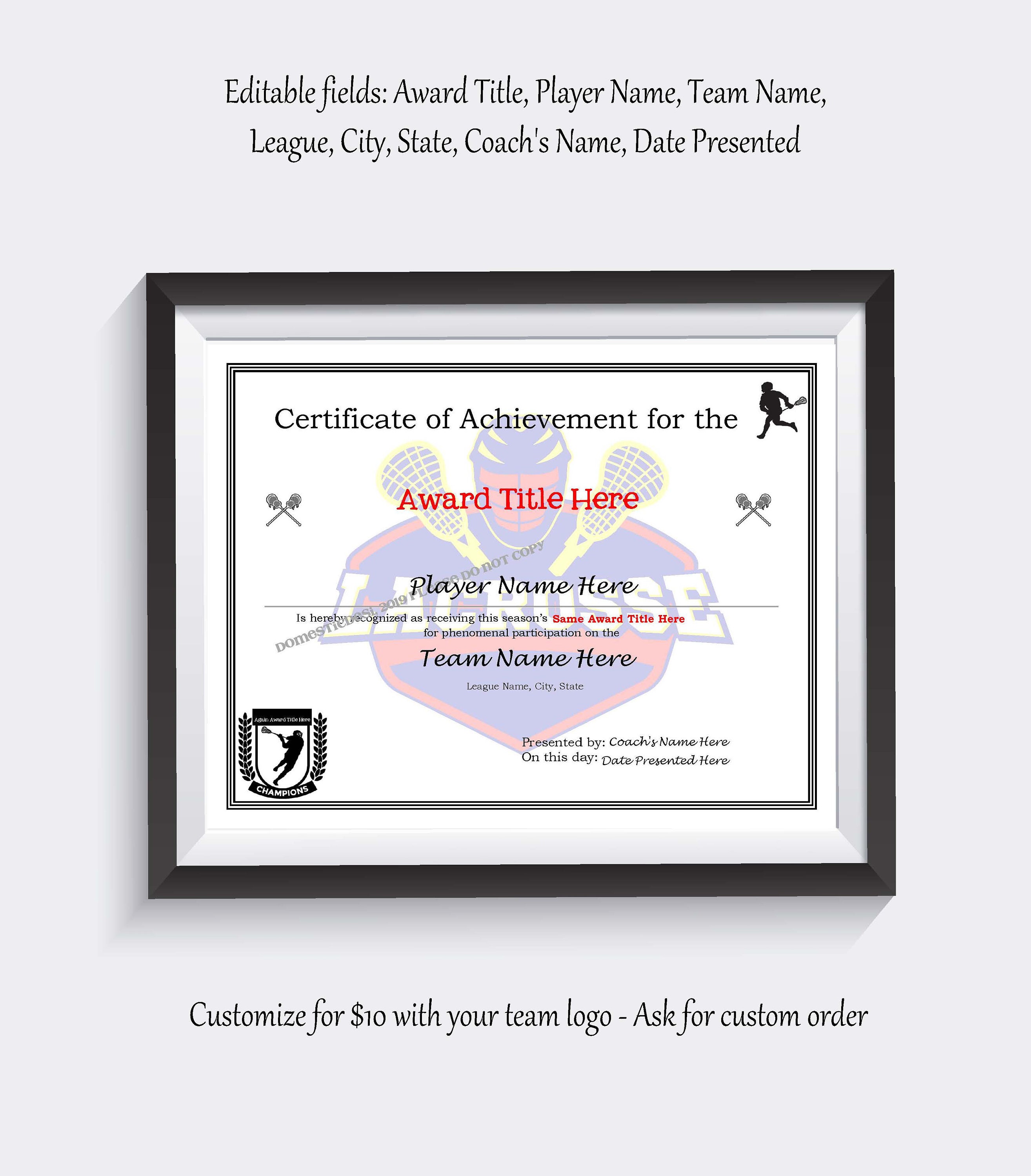 Editable Lacrosse Certificates Downloadable and Printable, Create Your Own Award Template - Etsy