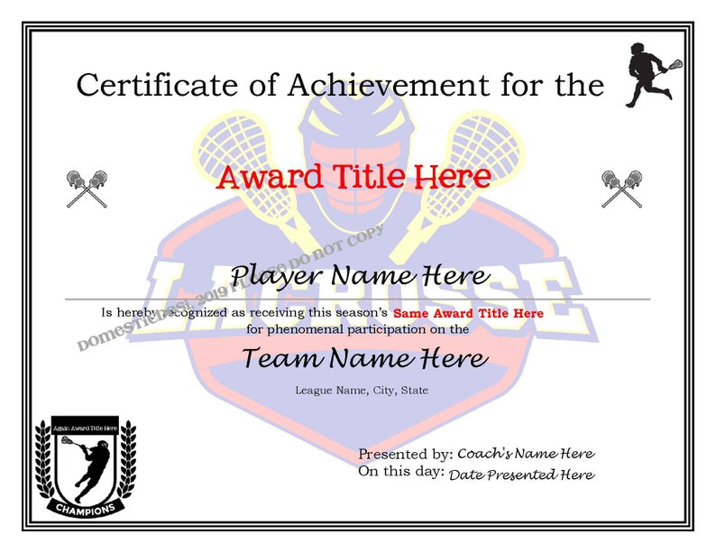 Editable Lacrosse Certificates Downloadable and Printable, Create Your