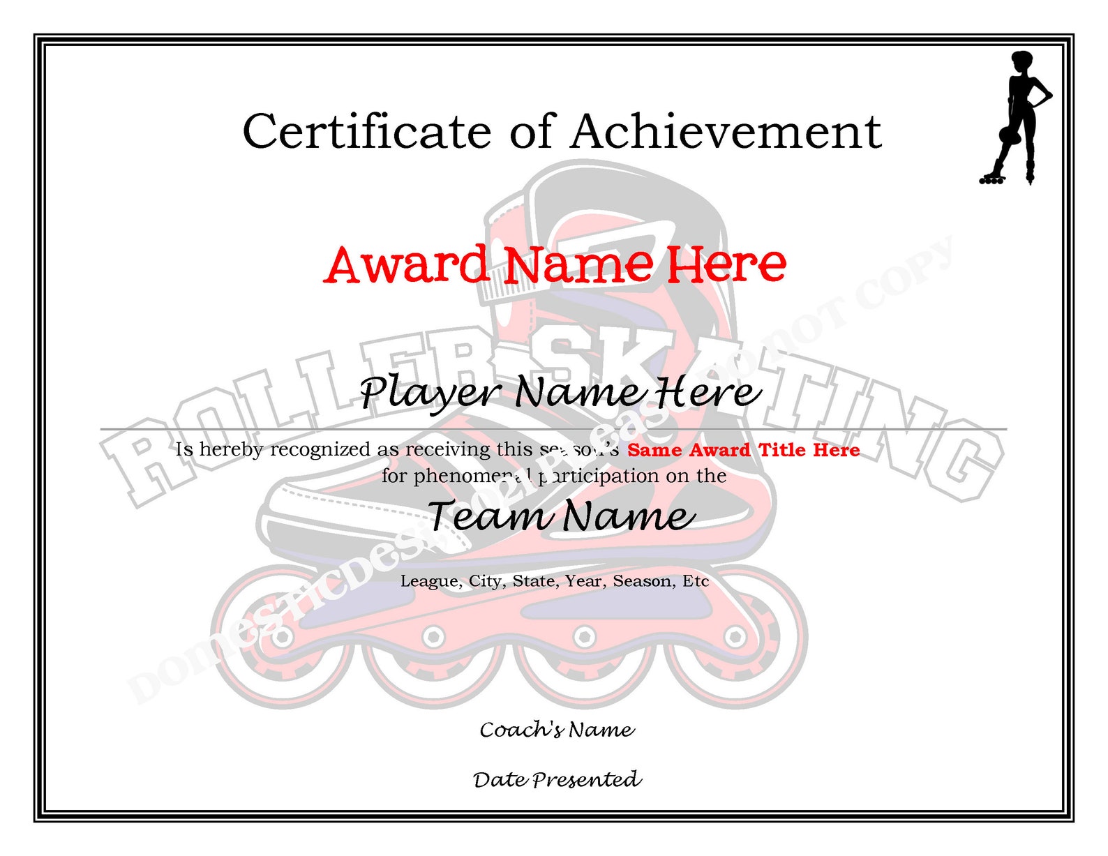Editable Roller Skating Certificates 4 Templates Digital Downloadable ...