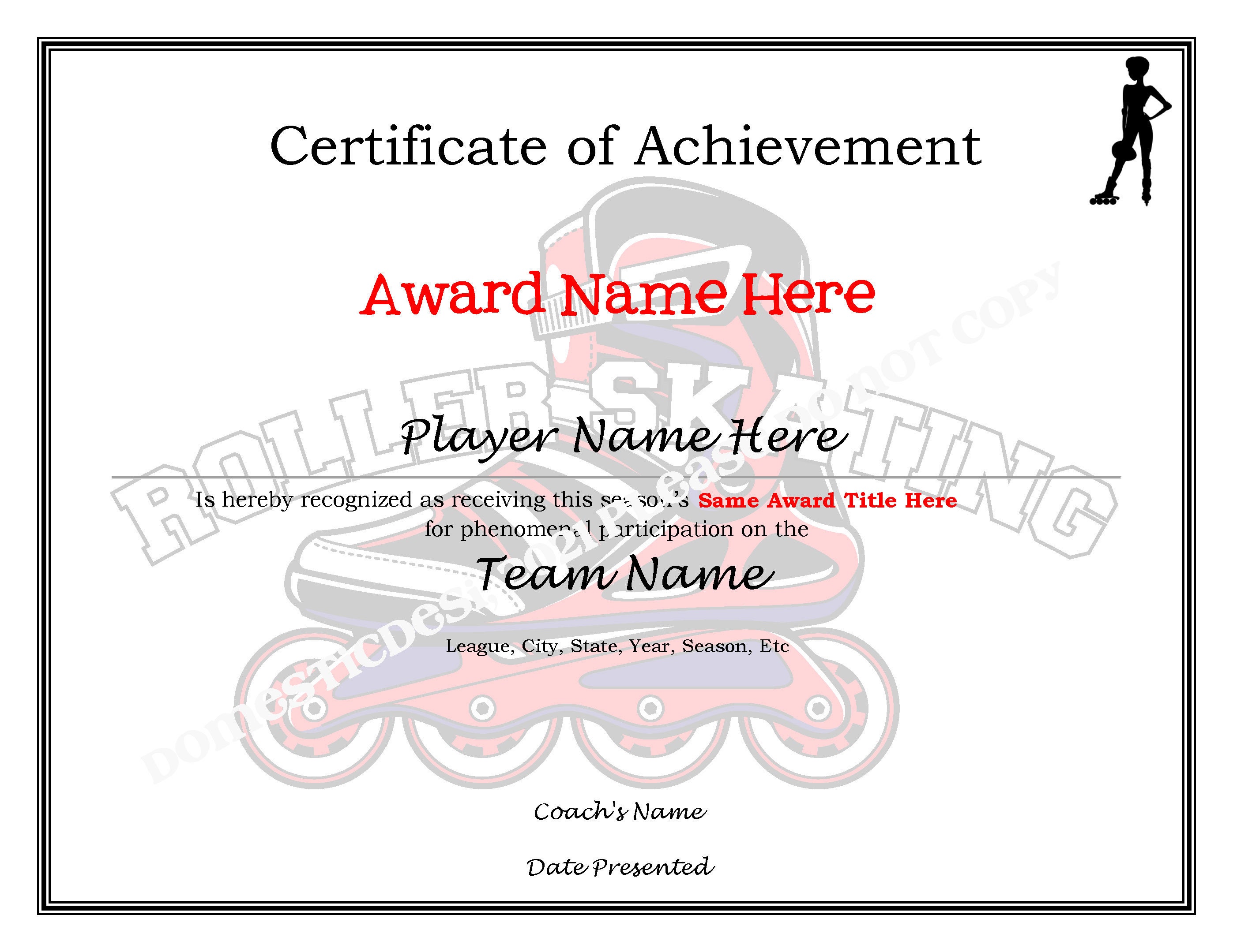 Editable Roller Skating Certificates 4 Templates Digital Downloadable Printable, Create Your Own ...