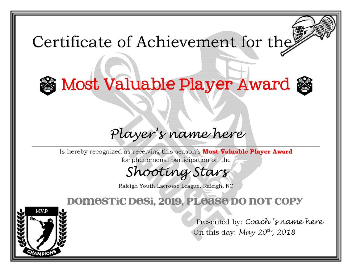 Editable Lacrosse Certificates Downloadable and Printable, Including a Create Your Own Award ...