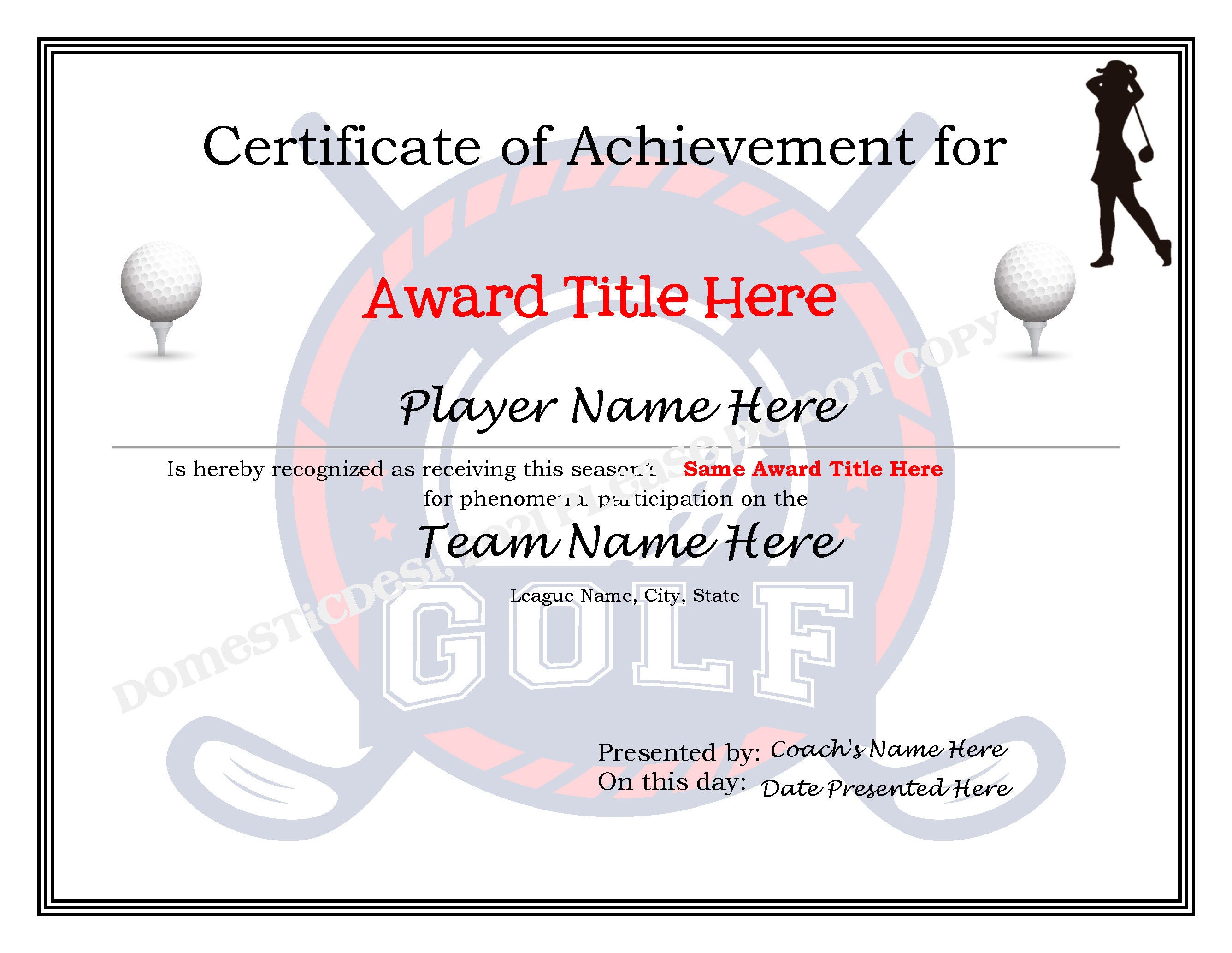 Editable Golf Certificates girls and Boys Download and Print 2 Designs ...