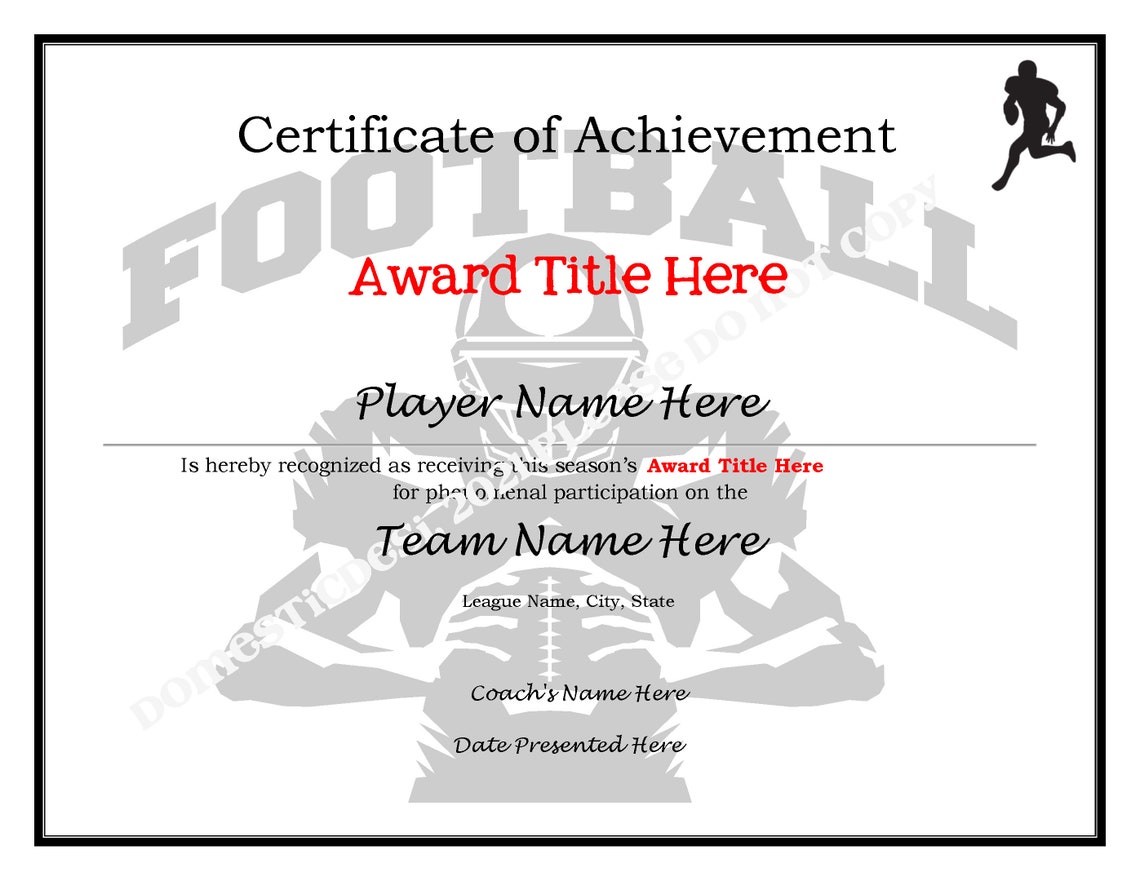 Editable American Football Certificates 3 Templates digital Etsy Hong