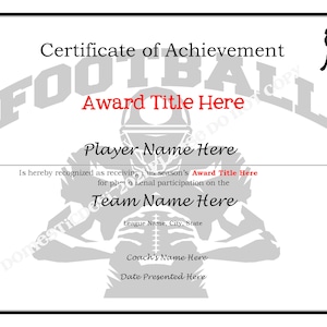 Editable American Football Certificates 3 Templates digital