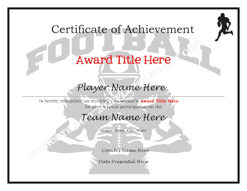 Editable American Football Certificates 3 Templates digital