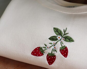 Embroidered Strawberries Sweatshirt: Unisex Eco Jumper