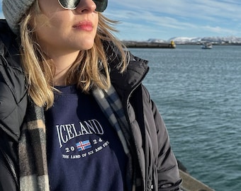 Embroidered Iceland Sweatshirt: Unisex Travel Jumper