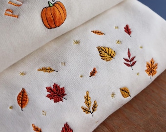 Embroidered Autumn Leaves Organic Cotton Sweatshirt: Unisex Eco Jumper