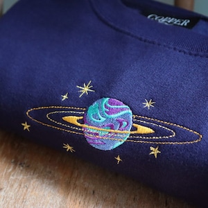 Ringed Planet Embroidered Sweatshirt, Retro Space, Solar System, Jumper, Cosmic, Astronomy, Universe, Galaxy, Jupiter, Vintage, Gift Idea