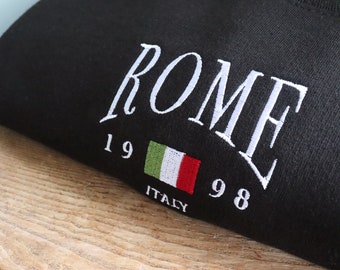 Rome Embroidered Sweatshirt, Italy, Unisex Crewneck Sweater, Holiday, Travel, Flag, Eco Jumper, Embroidery, City, Vintage, Retro, Gift Ideas