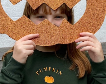 Kids Embroidered Pumpkin Halloween Sweatshirt: Unisex Eco Jumper