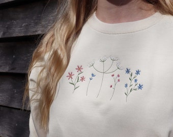 Spring Flowers Embroidered Sweatshirt, Easter Gift, Floral Embroidery, Mum Gift, Pastel Eco Jumper, Embroidery, Nature Lover, Gardening Gift