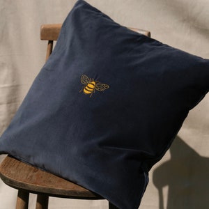 Embroidered Bee Cushion Cover, 50x50cm, Velvet, Zip, Interior Design, Home Decor, Pillow, Embroidery, New Home, Bumblebee, Mother&#39;s Day