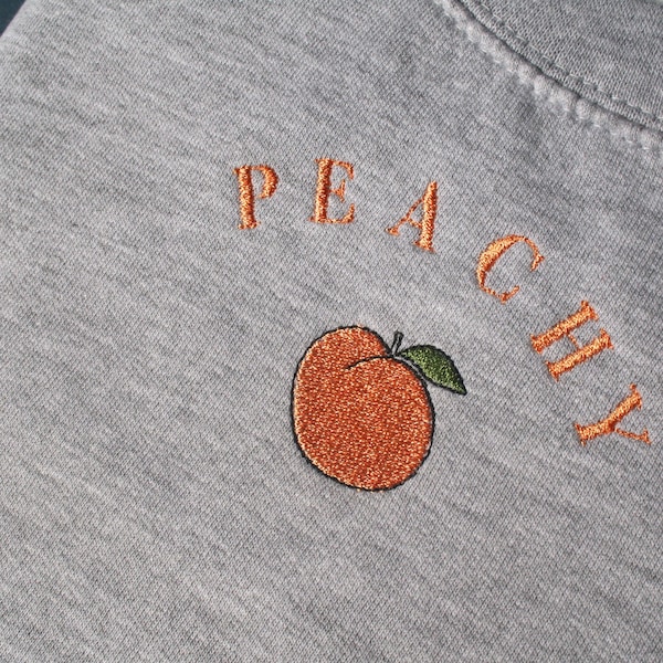 Peachy Embroidered Jumper, Spring Clothing, Mothers Day, Embroidery, Peach, Sweatshirt, Embroidered, Fruit, Unisex, Girlfriend gift Idea