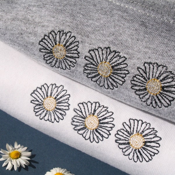 Daisy T-Shirt, Embroidery, Eco Tee, Flowers, Sustainable, Embroidered, Handmade Gift, Nature, Daisies, Floral, Summer, Eco Friendly Clothing