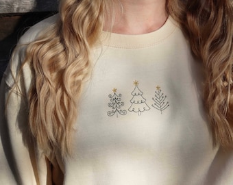 Christmas Trees Embroidered Sweater, Unisex, Holidays Jumper, Stocking Filler, Vintage Festive Sweatshirt, Embroidery, Gift Ideas, Unisex