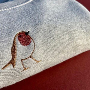 Robin Embroidered Sweatshirt, Christmas Sweater, Embroidery, Jumper Comfy Loungewear, Festive Clothing, Nature Lover Present, Xmas Gift Idea image 1