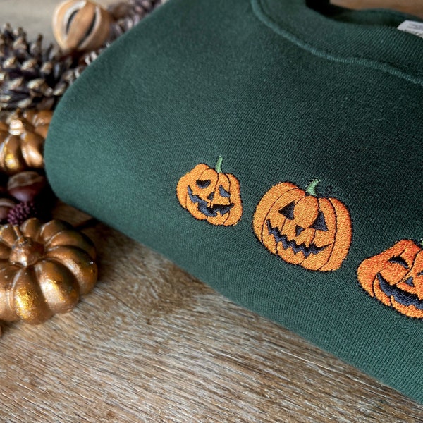 Pumpkin Face Embroidered Sweatshirt, Halloween, Autumn Clothing, Embroidery, Fall Sweater, Eco Jumper, Unisex, Halloween Costume, Pumpkins
