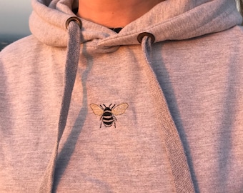 Grey Bee Hoodie, Embroidery, Bumblebee, Loungewear Comfy, Nature Lover, Embroidered, Unisex, Gift, Nature, Gift idea, Sweater, Jumper